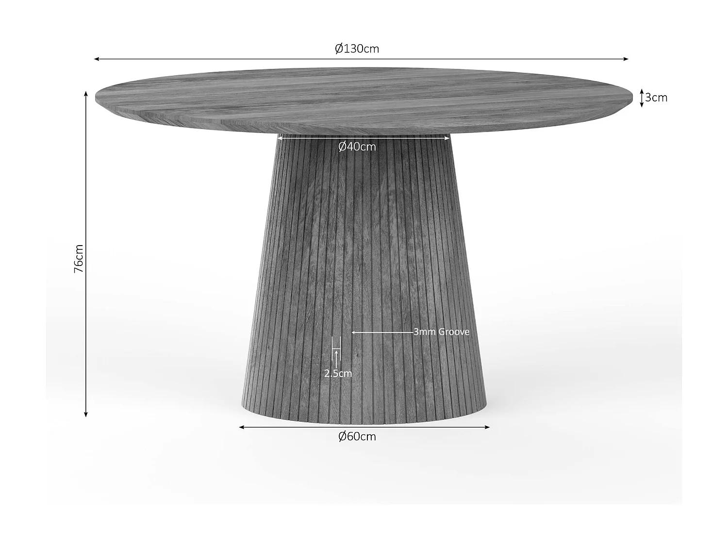 Table ronde bois à pied rainuré Ø130 cm CALERO