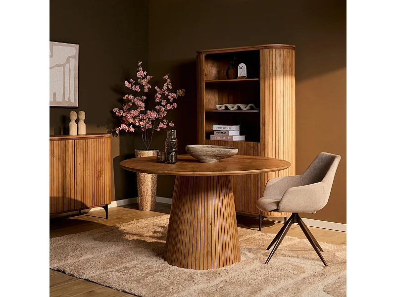 Table ronde bois à pied rainuré Ø130 cm CALERO