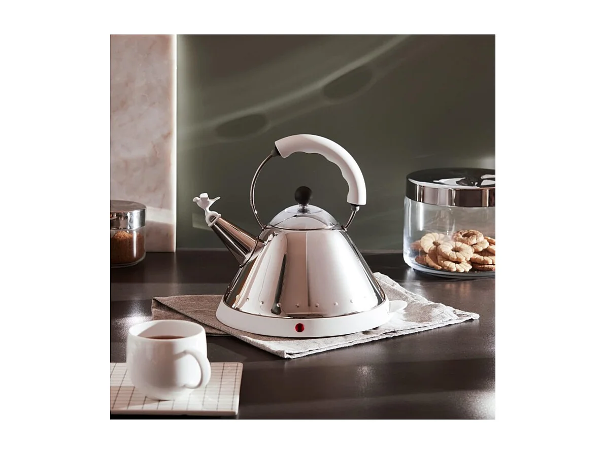 MG32, Bouilloire Électrique Blanc avec Sifflet Oiseau, Alessi