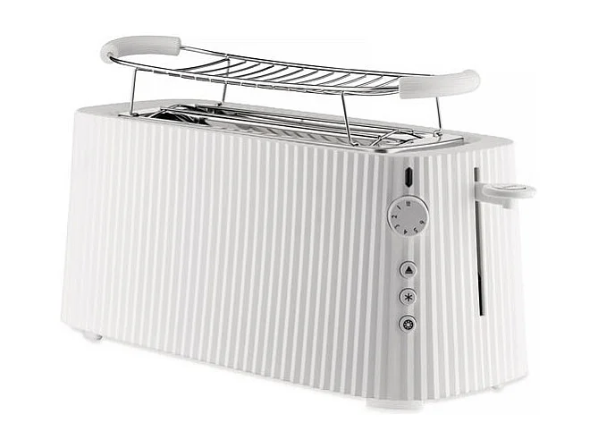 Torradeira Plissé Alessi Branca Longa 2 Fendas, Design Escultural, 6 Níveis de Tostagem, Aço Inoxidável