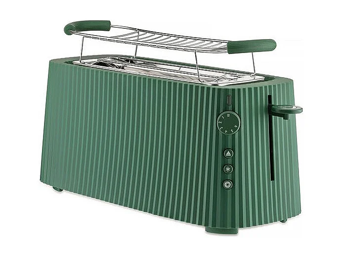 Torradeira Plissé Alessi Verde Longa 2 Fendas, Design Escultural, 6 Níveis de Tostagem, Aço Inoxidável & Resina Termoplástica