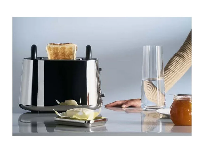 Torradeira Elétrica Alessi Toru em Aço Inoxidável 18/10, Design Nendo, 2 Fendas Largas, Funções de Aquecimento e Descongelamento