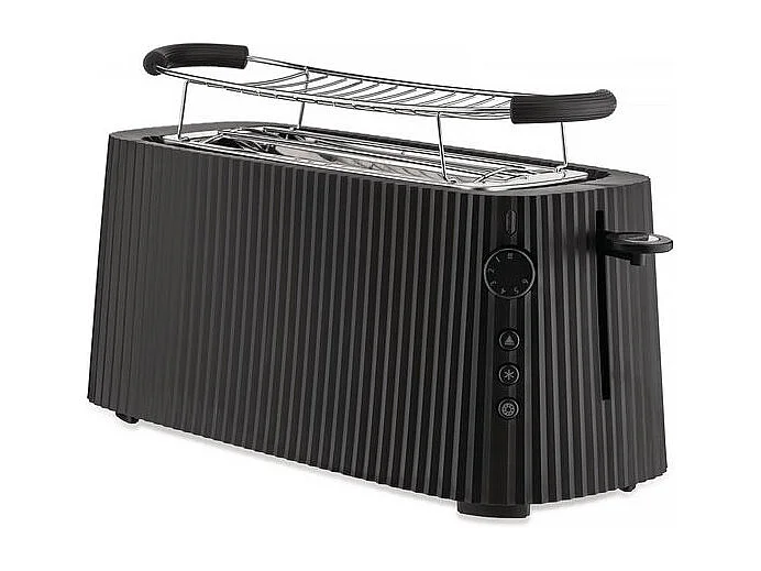 Torradeira Plissé Alessi Preta Longa com 2 Fendas, 6 Níveis de Tostagem, Aço Inoxidável e Resina Termoplástica