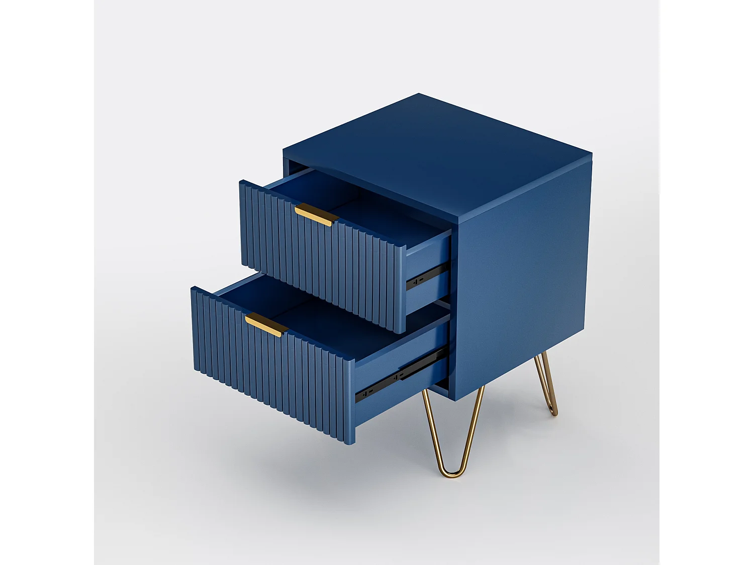 Table de Chevet, Commode à 2 tiroirs, table de Nuit avec Pieds en Métal, Bleu foncé