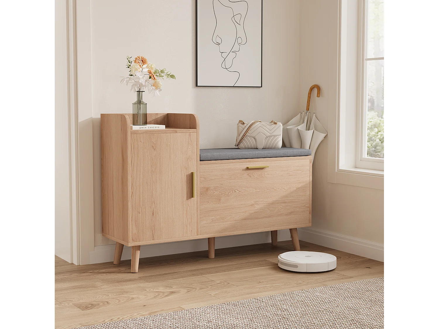 Banc Chaussures Entrée, Armoires à chaussures avec Rangement et Siège Rembourré, 100 x 30 x 69,5 cm