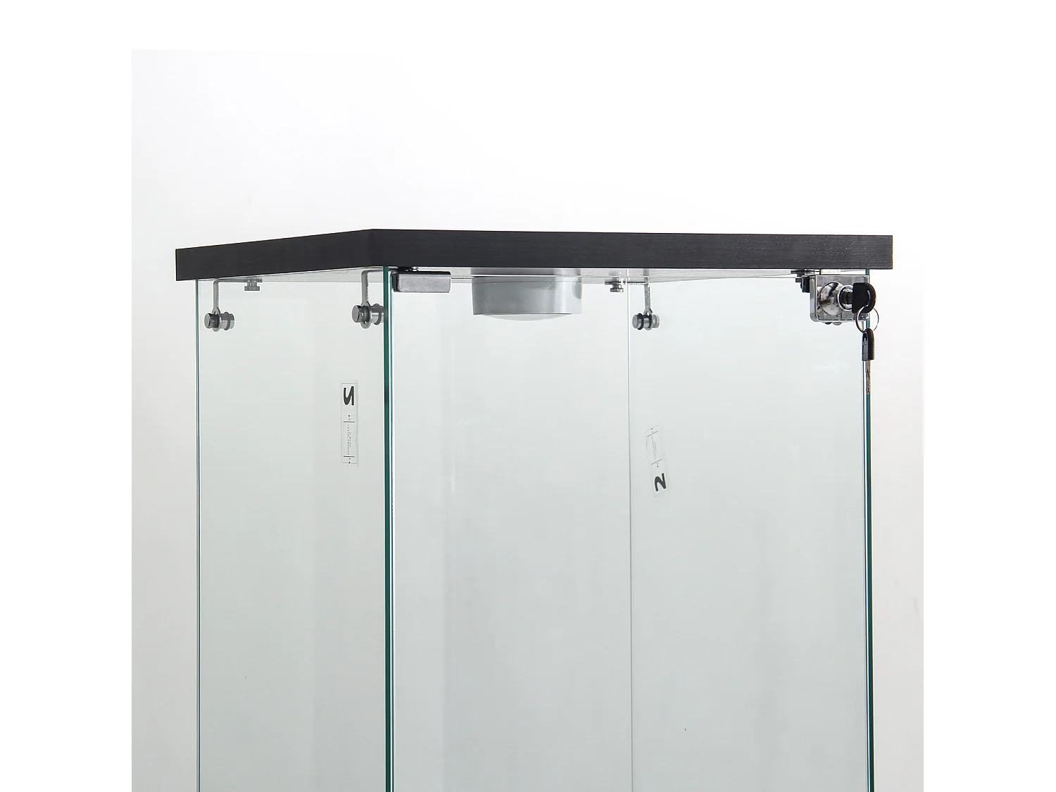 Vitrine sur pied en verre, 125 cm, avec LED, serrure, 1 porte 3 couches, transparente, noir