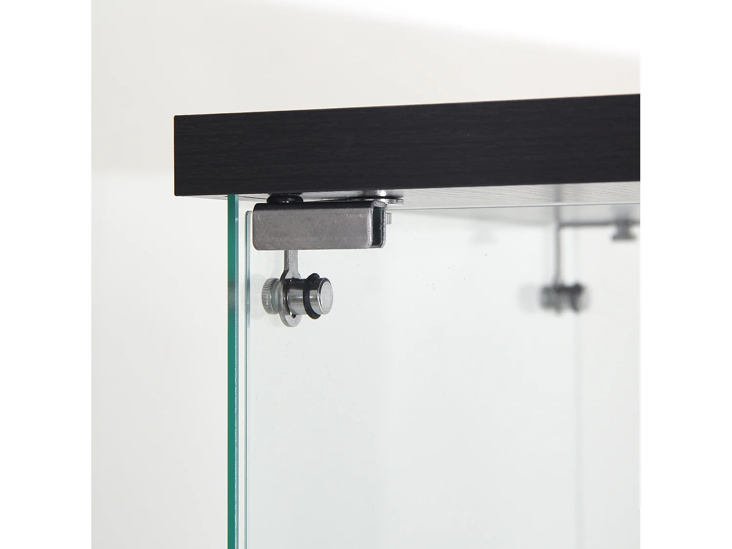 Vitrine sur pied en verre, 125 cm, avec LED, serrure, 1 porte 3 couches, transparente, noir