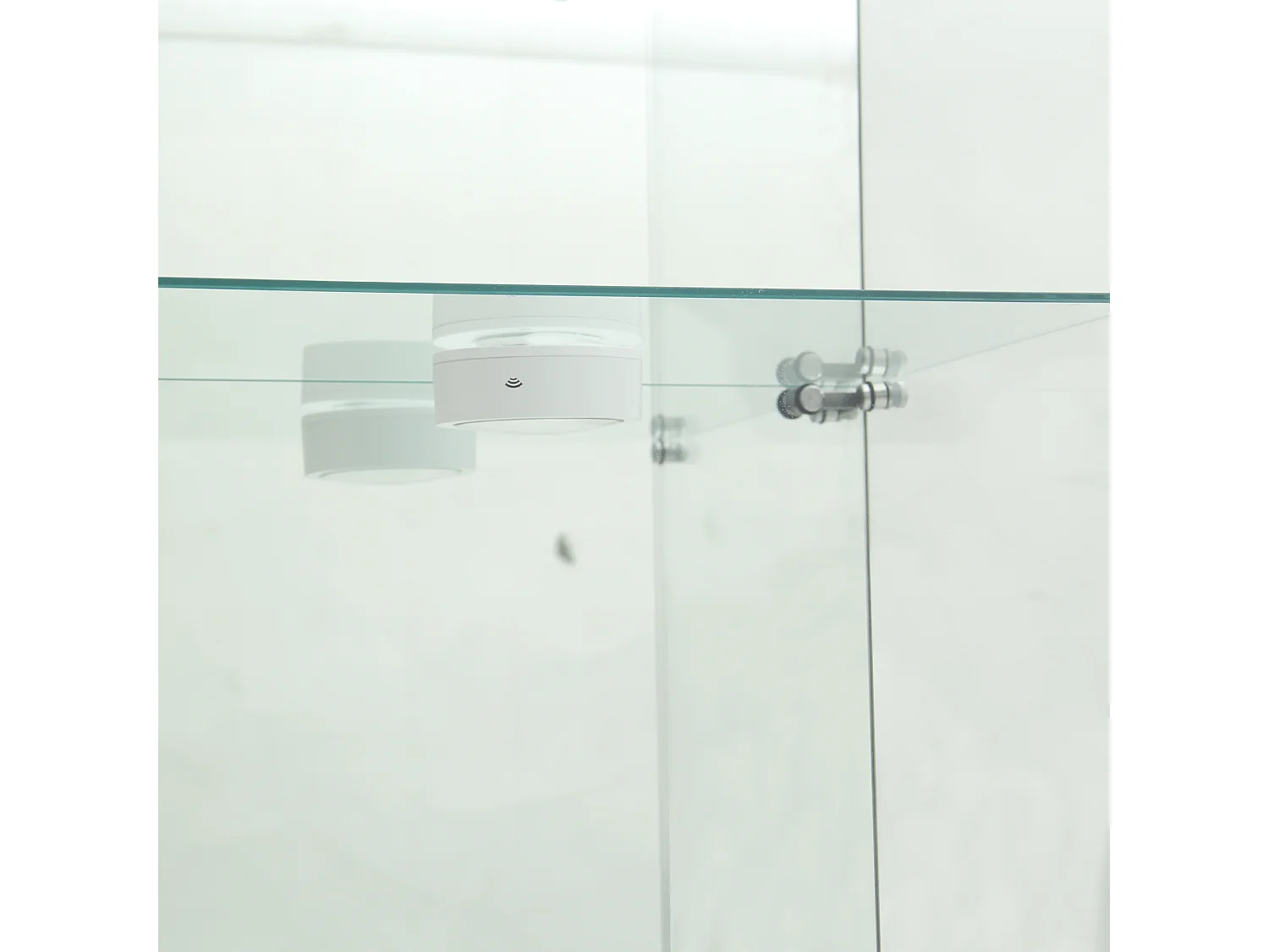 Vitrine en Verre, avec 1 Portes et Serrure, pour Salon, Blanc + Lumière + Miroir, 164x42.5x36.5 cm