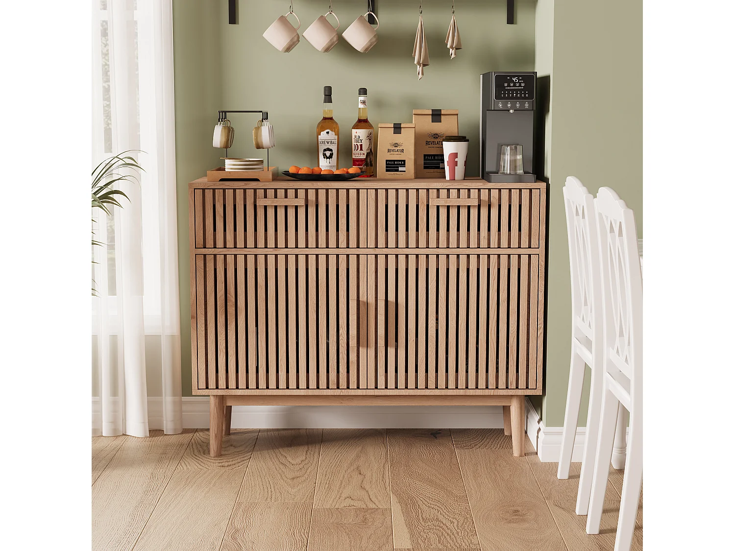 Buffet 100 cm, Meuble de Rangement avec 2 Tiroirs et 2 Portes, Meuble de Cuisine, pour Salon, Bois
