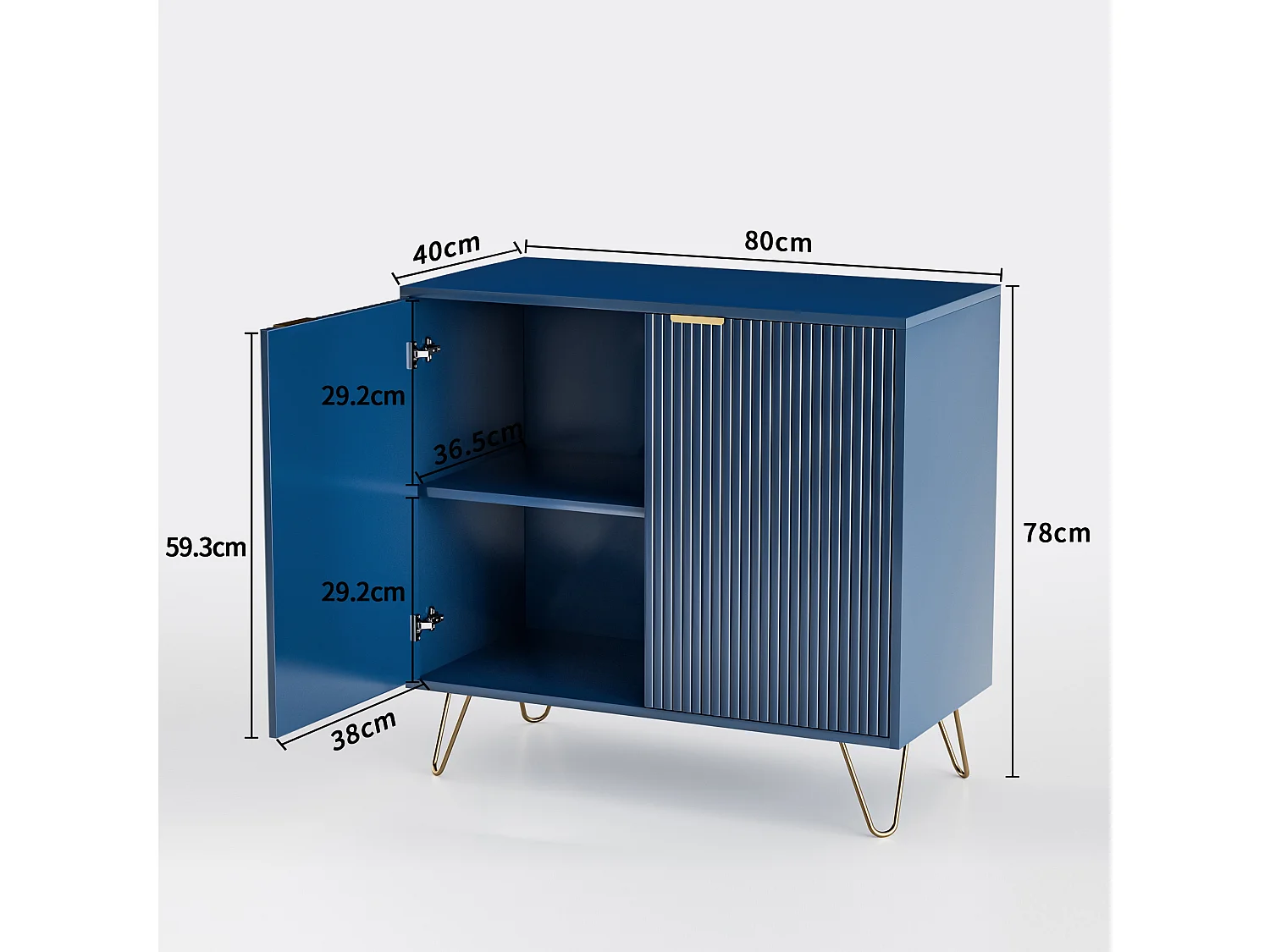 Credenza da cucina con 2 ante e 2 ripiani, per cucina, sala da pranzo, soggiorno, blu, 80x40x78 cm