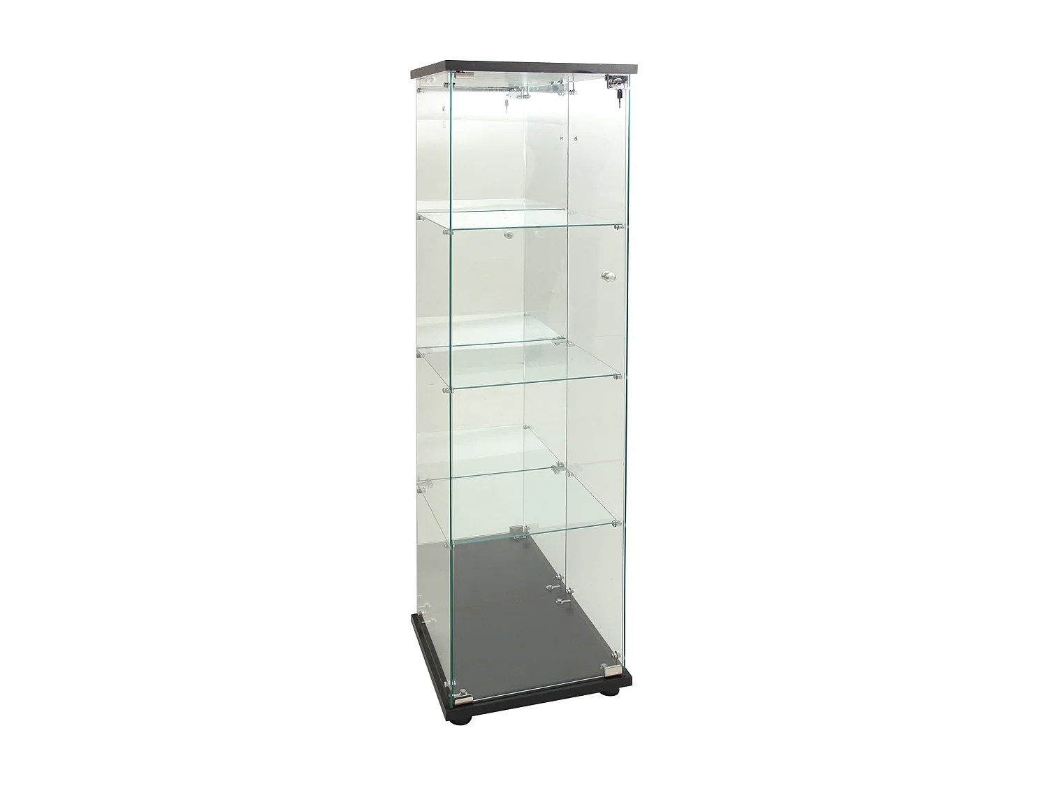 Vitrine en Verre, avec 1 Portes et Serrure, pour Salon, Noir + Lumière + Miroir, 164x42.5x36.5 cm