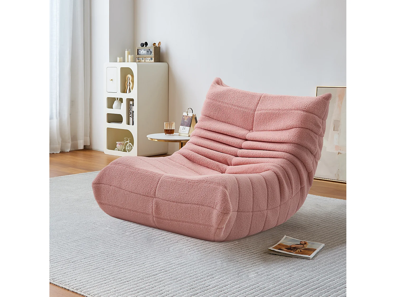 Pouf de sol, confortable, avec dossier, fauteuil de lecture, pour chambre à coucher, salon, Rose