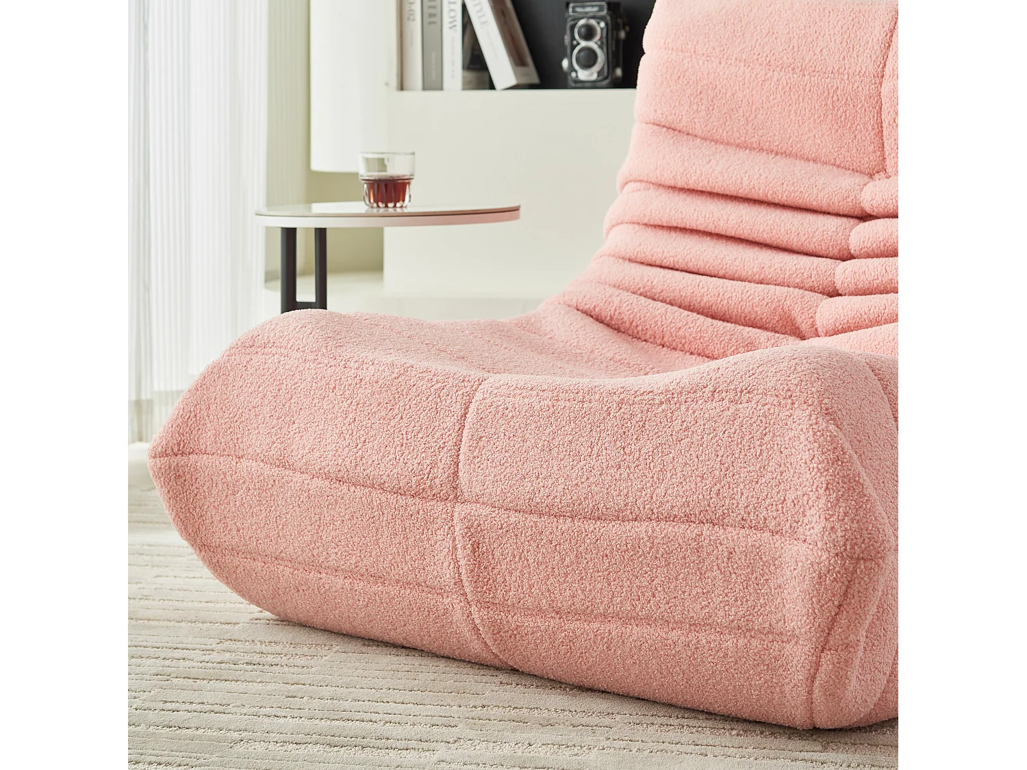 Pouf de sol, confortable, avec dossier, fauteuil de lecture, pour chambre à coucher, salon, Rose