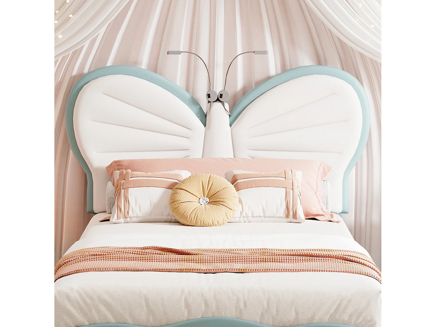 Letto per bambini 90x200 cm, con LED, Struttura letto imbottita con rete a doghe, Velluto, Blu