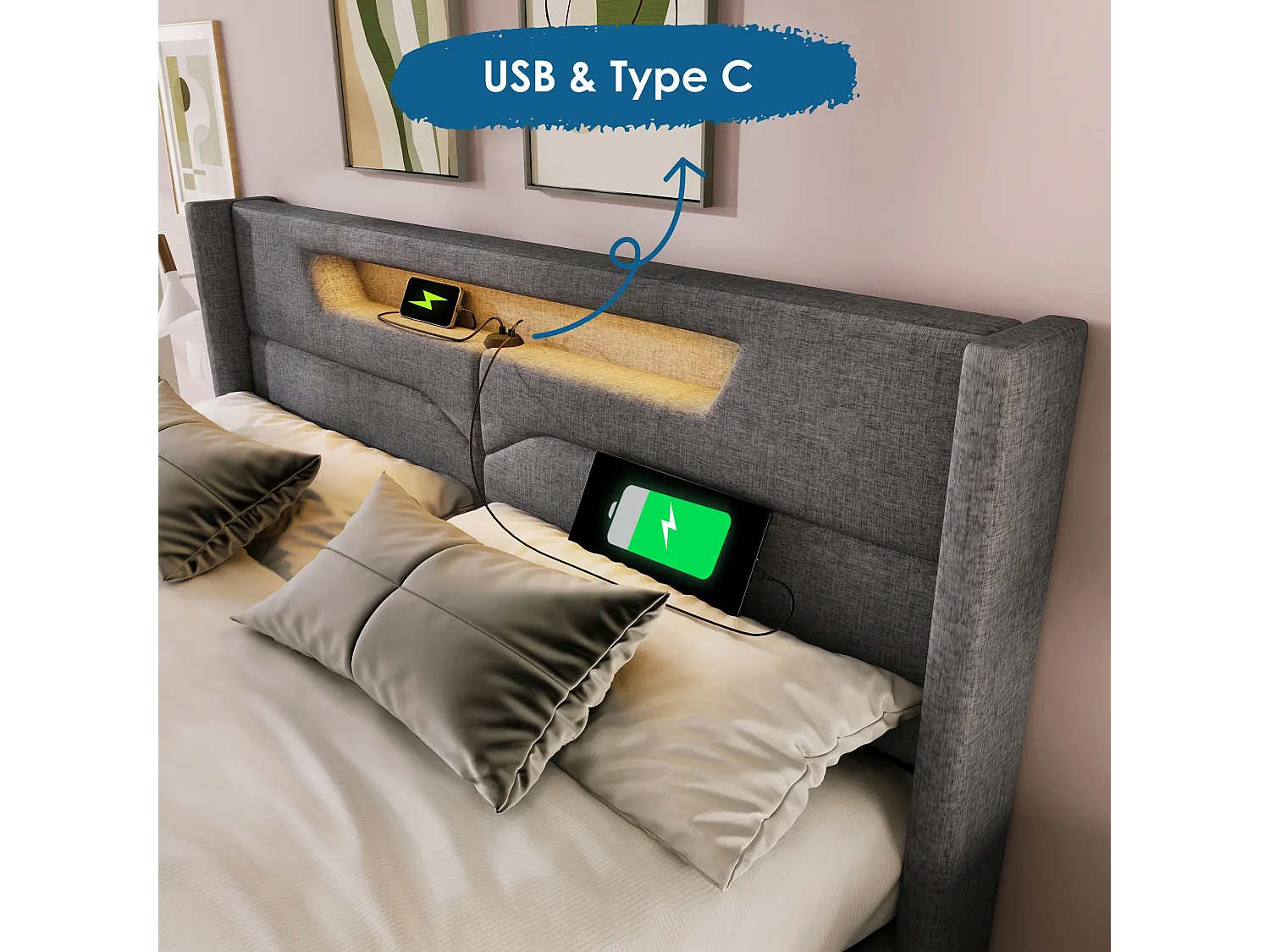 Letto singolo imbottito, 90 x 200 cm, con LED, divano letto, con rete a doghe, velluto, beige
