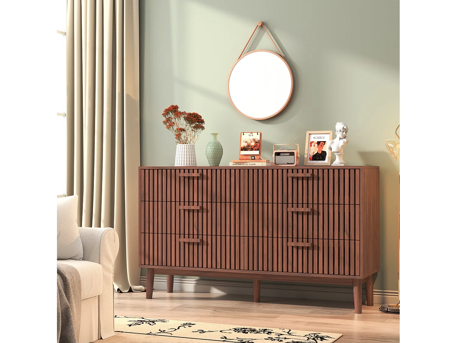 Commode en Bois Meuble de Tiroirs Rangement pour Chambre à Coucher, Salon,100 x 34 x 73 cm