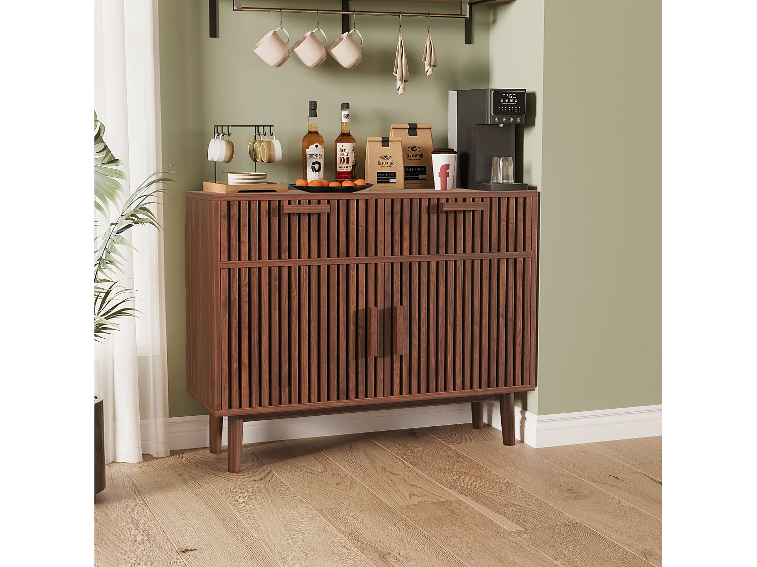 Buffet Bois avec 2 Portes et 2 Tiroirs,100x35x80 cm Buffet de Salle à Manger, pour Couloir, Salon