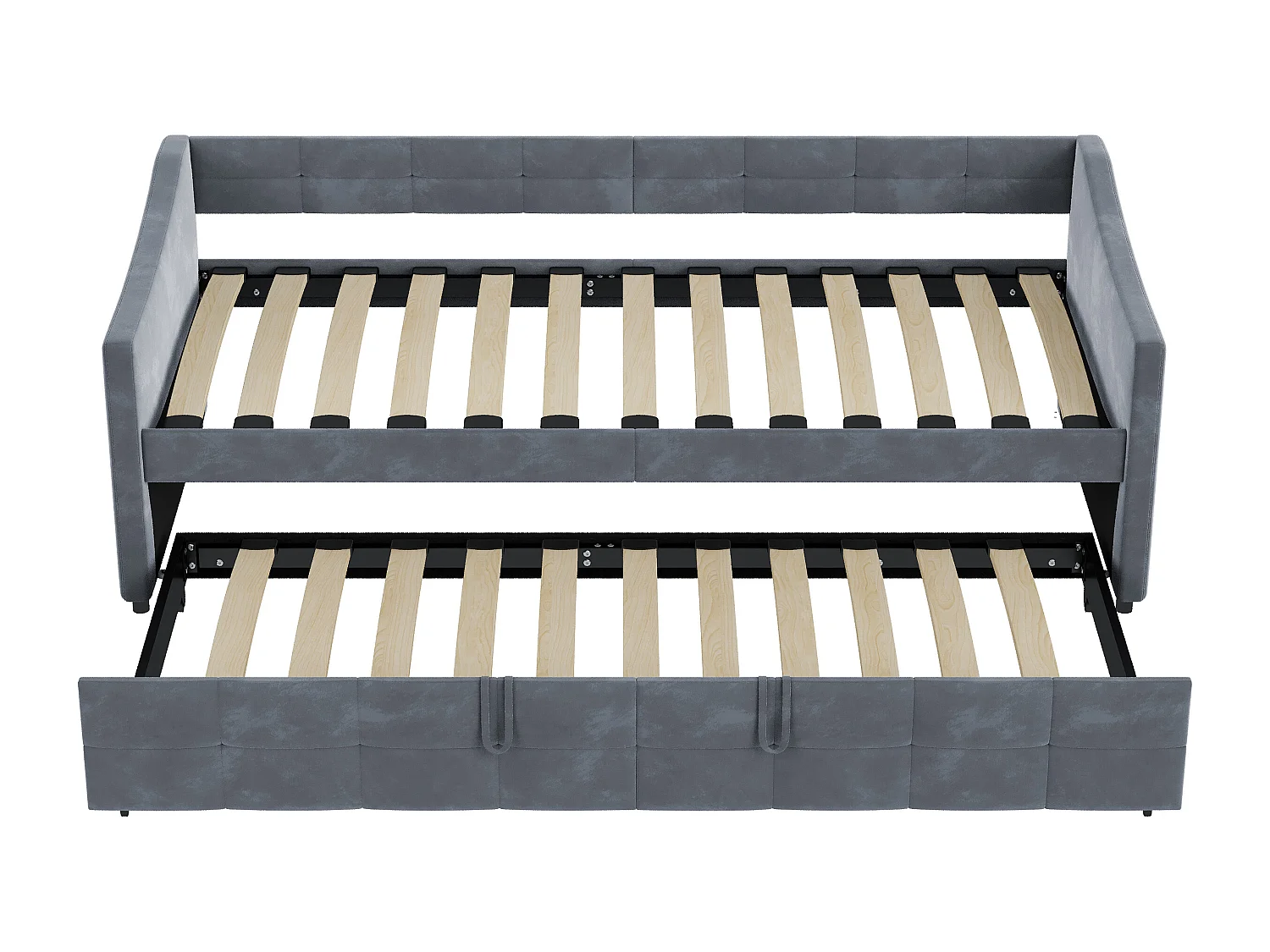 Uitneembare fluwelen slaapbank met zijvakken, moderne 2-zitsbank, grijs, 90/180 x 200 cm