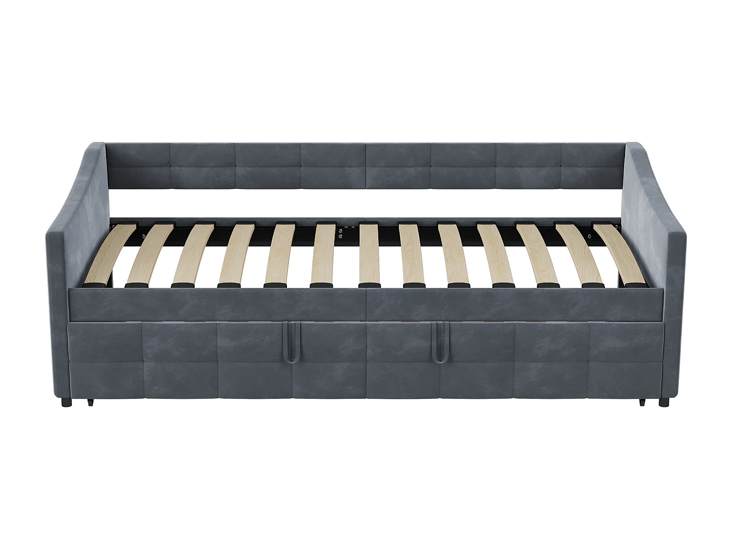 Uitneembare fluwelen slaapbank met zijvakken, moderne 2-zitsbank, grijs, 90/180 x 200 cm