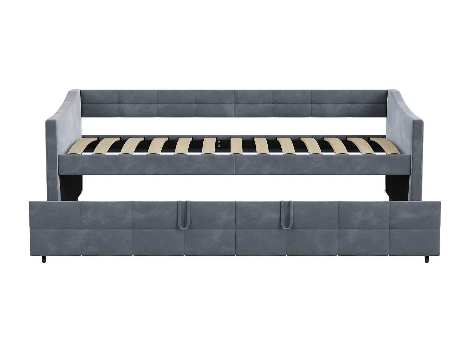 Uitneembare fluwelen slaapbank met zijvakken, moderne 2-zitsbank, grijs, 90/180 x 200 cm