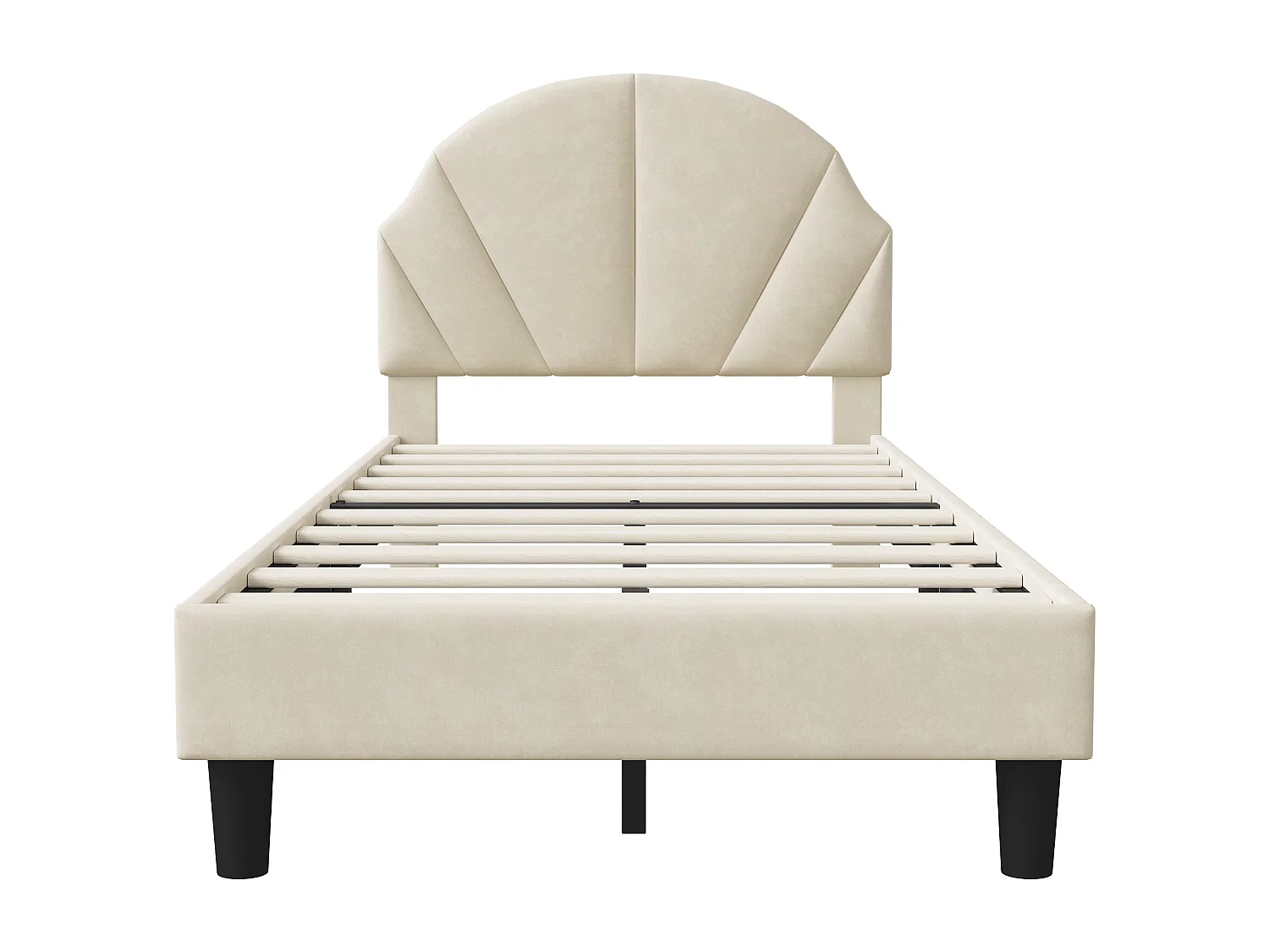 Lit rembourré 90x200 cm, lit Enfant avec tête de lit réglable et sommier à Lattes, Velours, beige