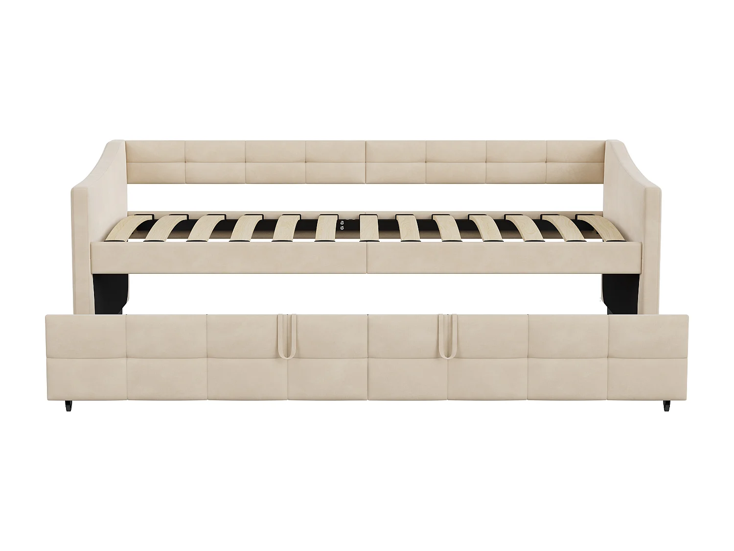 Canapé-lit amovible en velours avec poches latérales, canapé moderne 2 places, crème,90/180 x 200 cm