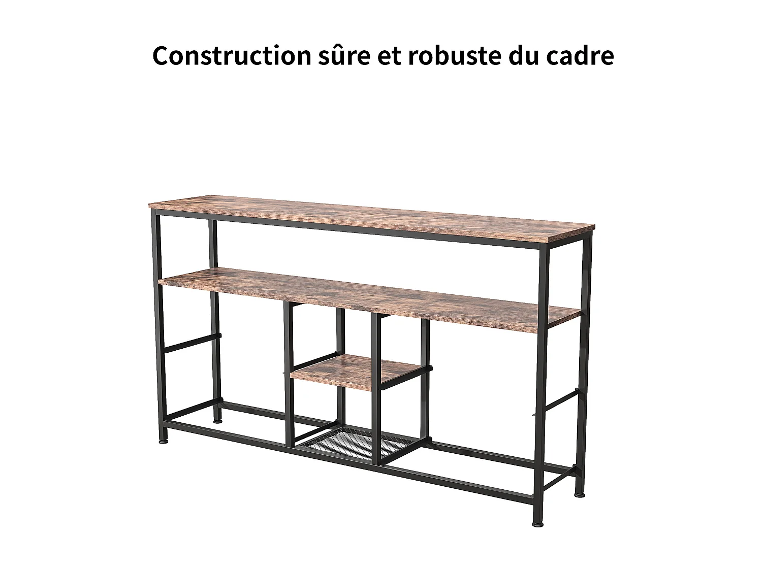 Meuble TV, Armature métallique, avec Armoires, Tiroirs et Étagères,Chambre, Marron, 137x78x30cm