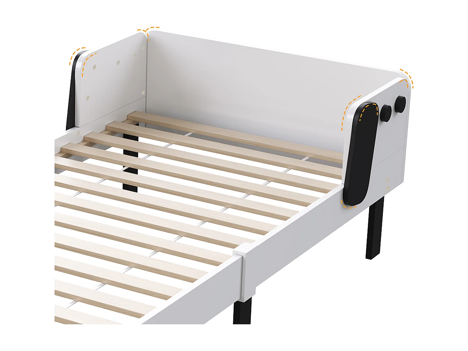 Lit Enfants 90 x 200 cm, lit Simple avec sommier à Lattes et Protection Anti-Chute, Cadre de lit avec tête de lit, en Bois de pin, Blanc