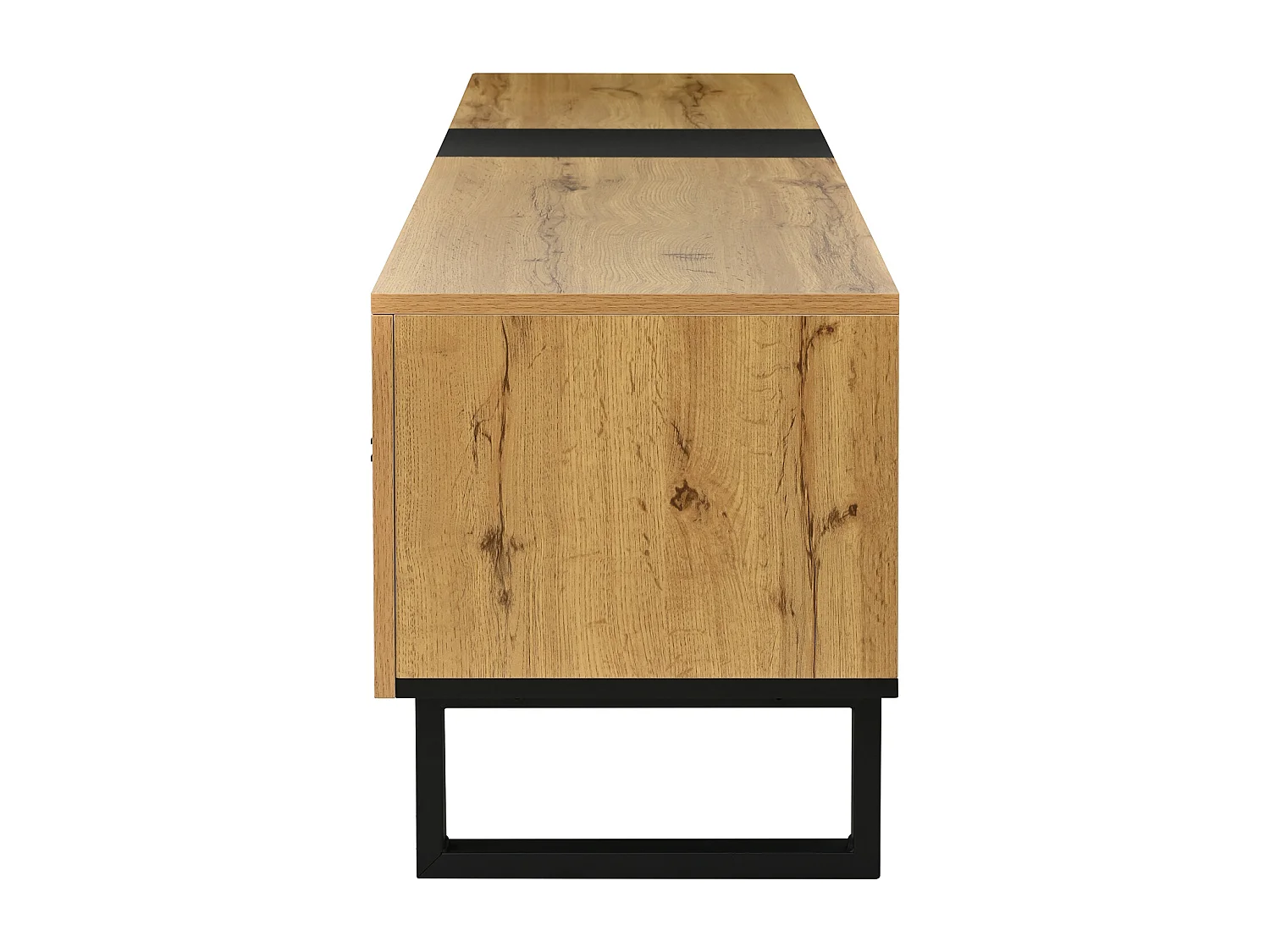 Mobile TV basso moderno da 180 cm con vano a ribalta, vani a giorno e doppie ante