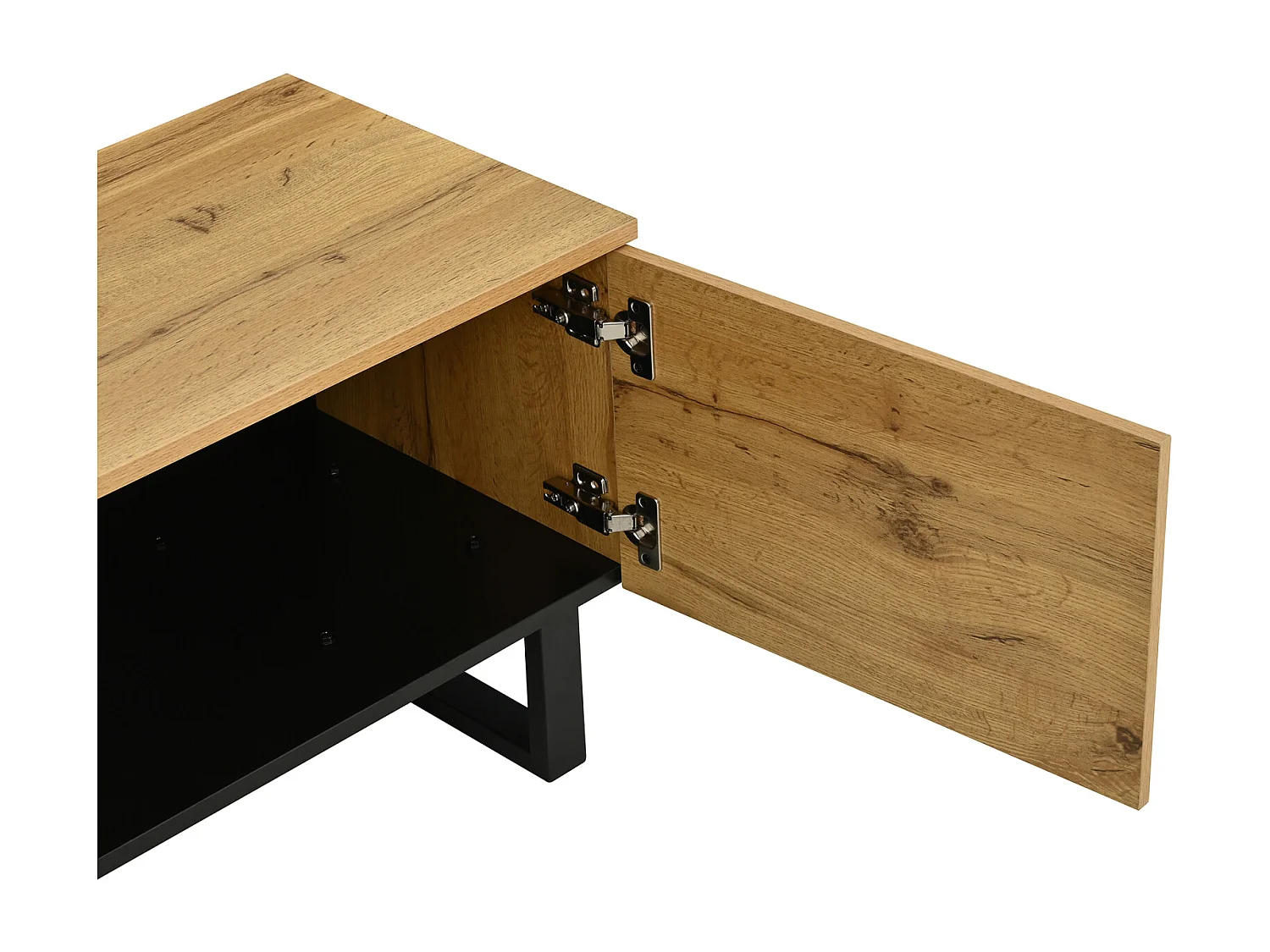 Mobile TV basso moderno da 180 cm con vano a ribalta, vani a giorno e doppie ante