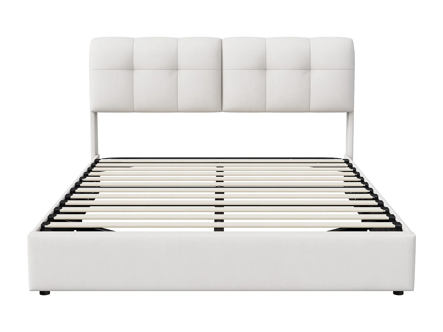 Lit double 160 x 200 cm, hydraulique, LED, lit de rangement, dossier et cadre de lit, velours, Beige