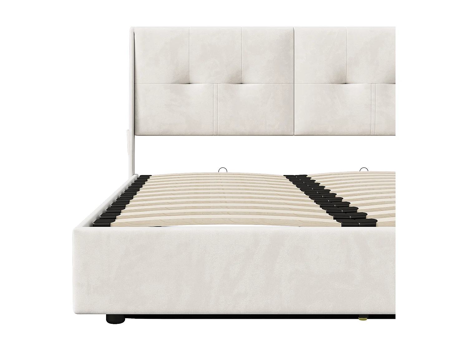 Cama estofada de casal 140 x 200 cm com luzes LED sob a cama, bege.