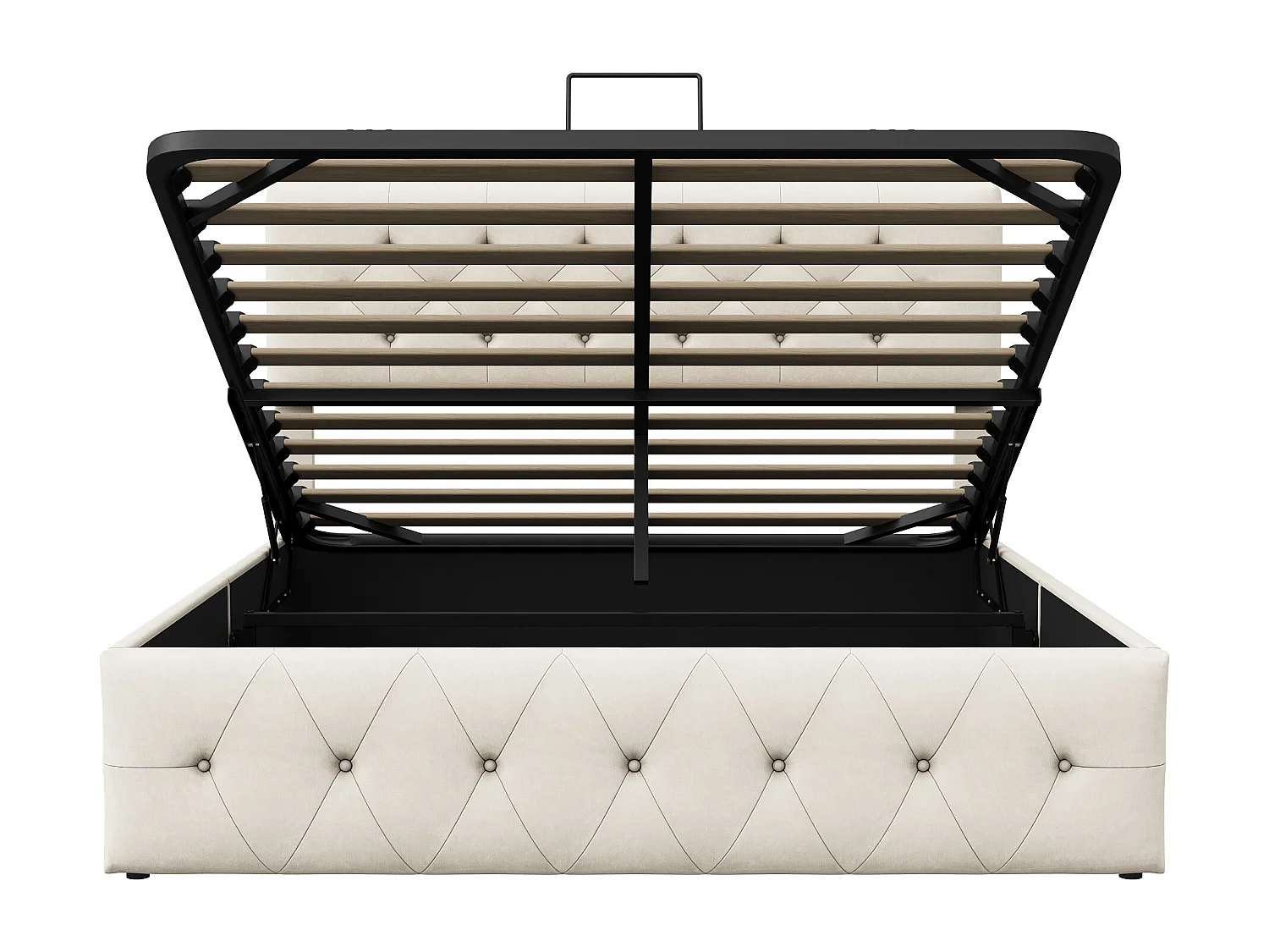 Lit rembourré 160 x 200 cm, Lit Double avec Rangement sous Lit, sommier à Lattes en métal, Beige
