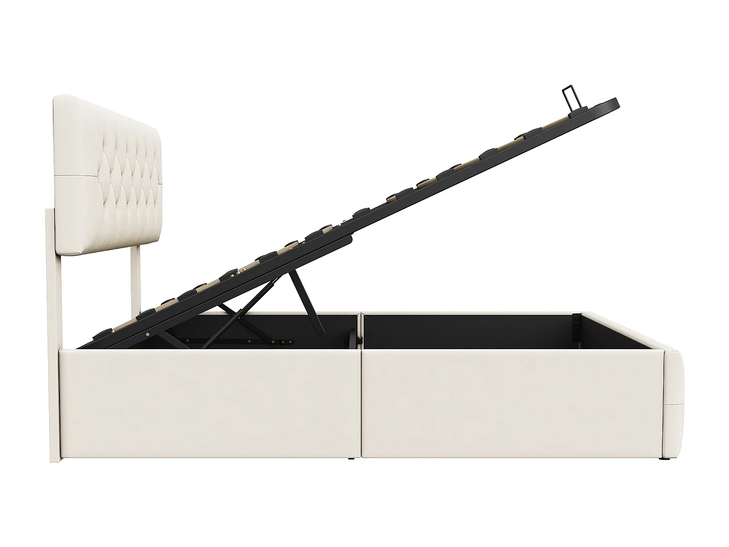 Lit rembourré 160 x 200 cm, Lit Double avec Rangement sous Lit, sommier à Lattes en métal, Beige