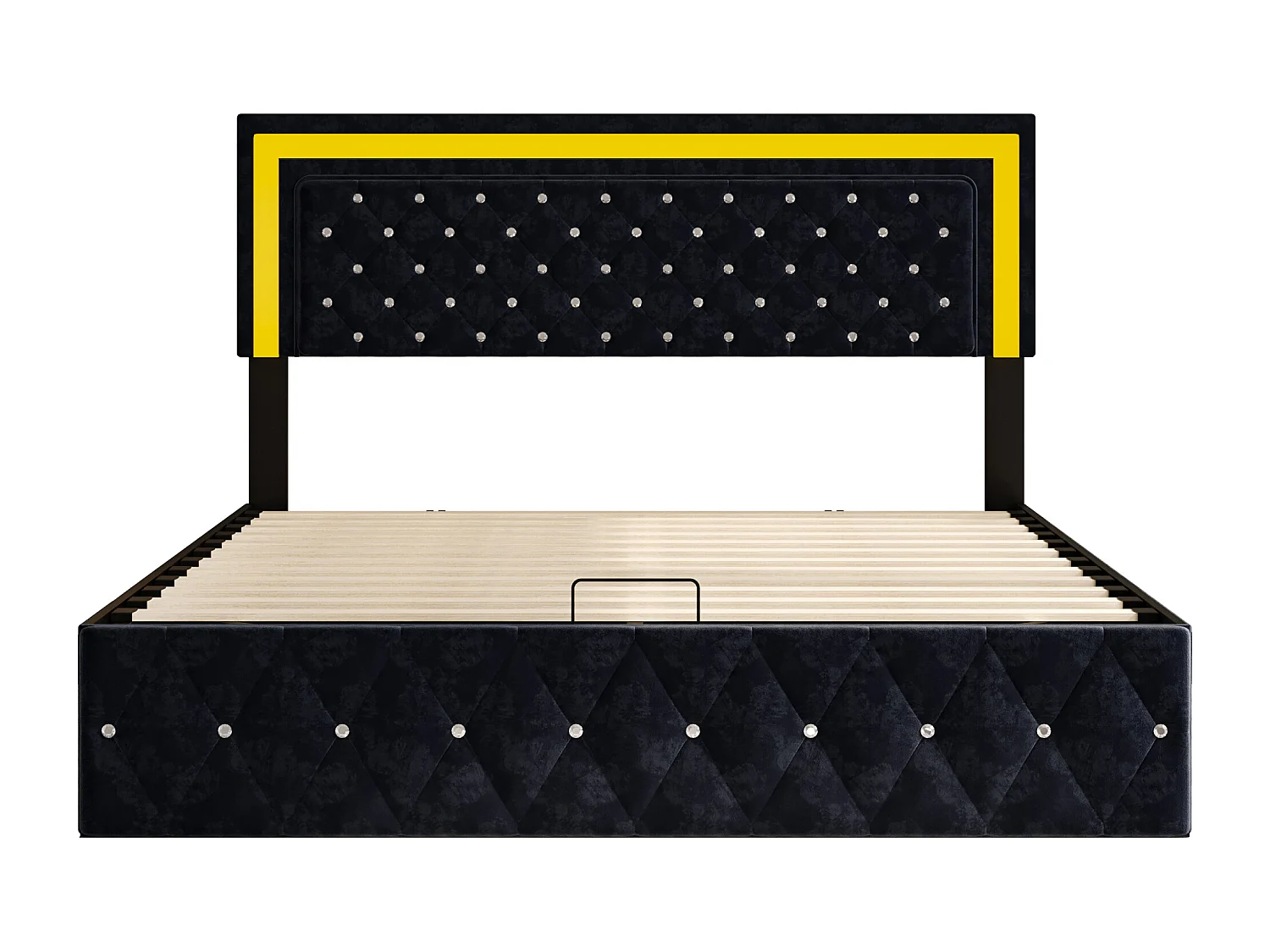 Opbergbed 160 x 200 cm, met LED-verlichting, tweepersoonsbed met lattenbodem, fluweel, zwart
