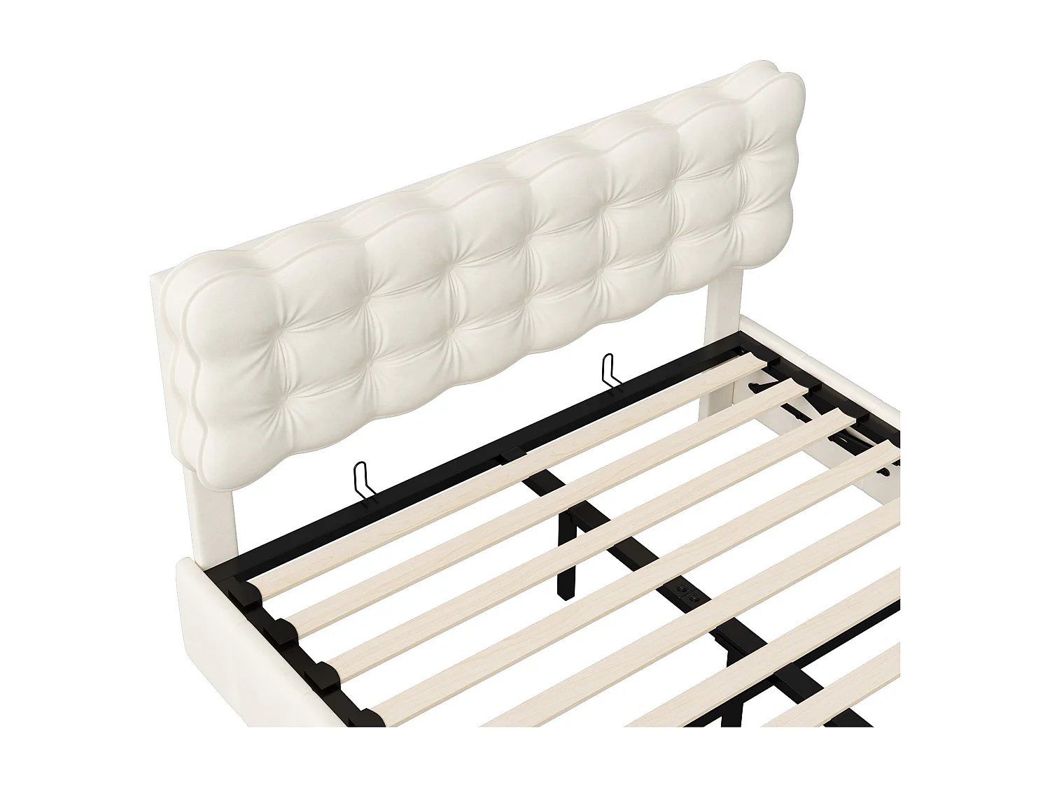 Letto matrimoniale imbottito 140x190 cm, letto contenitore con rete a doghe, illuminazione a LED, velluto, beige