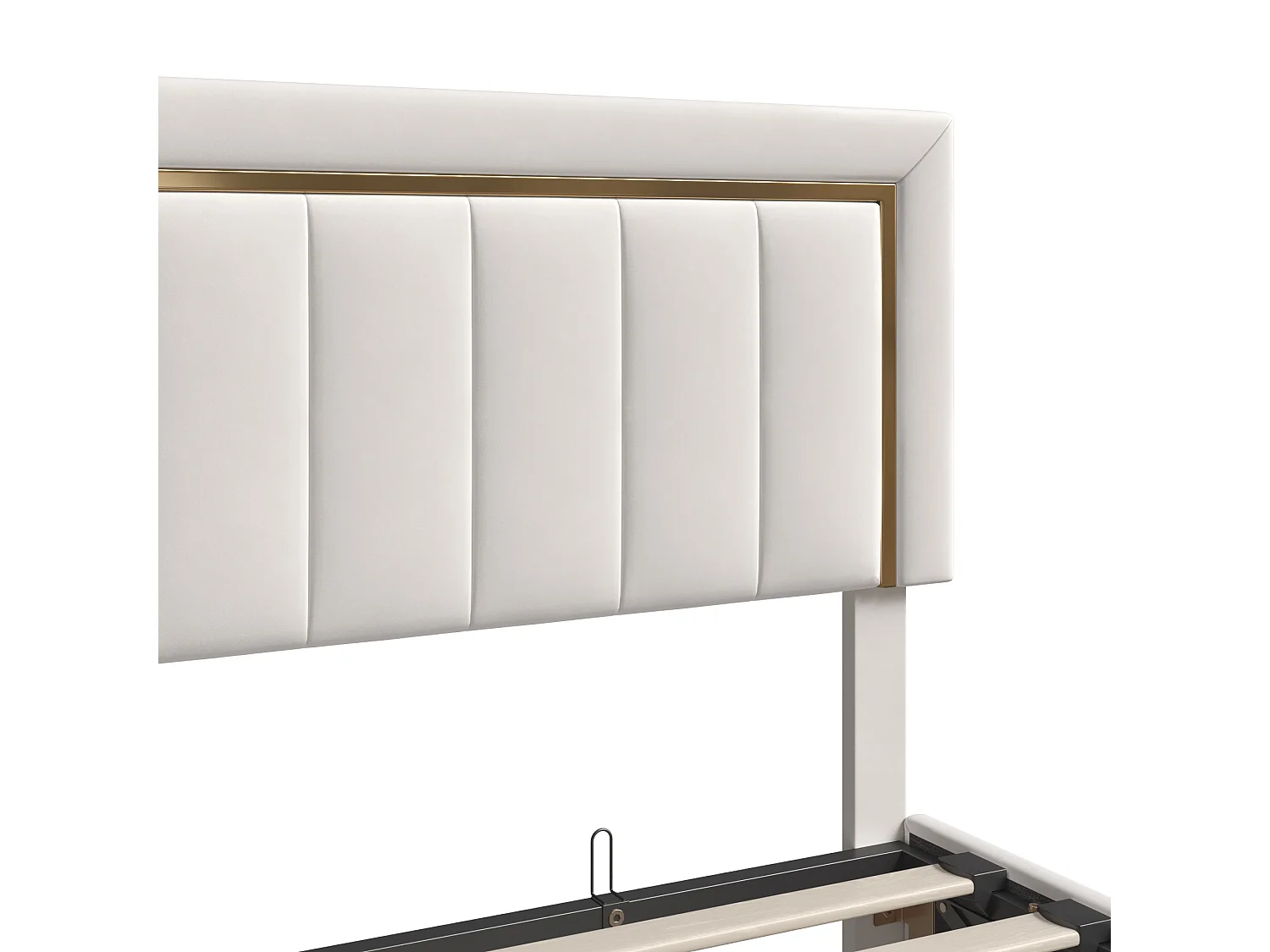 Lit Coffre 140x190 de Rangement, sommier à Lattes,Cadre en Velours Blanc avec Bordures Dorées, Beige