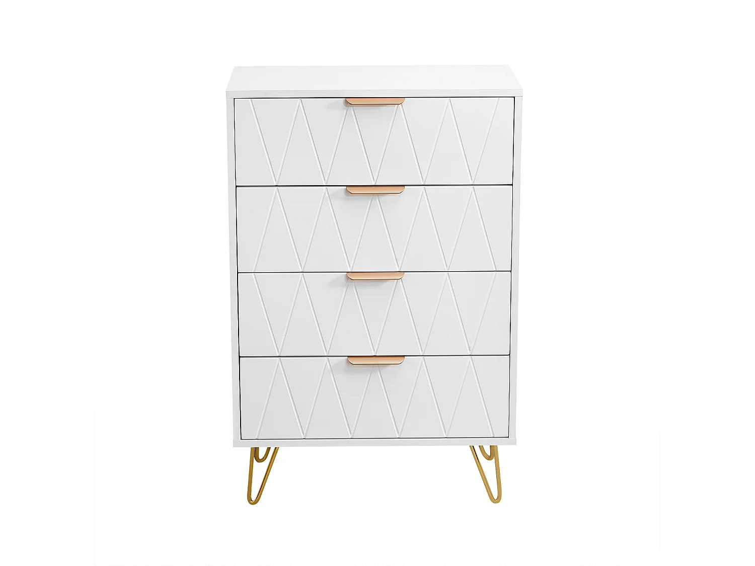Commode Blanc 4 Tiroirs, Grand Meuble de Rangement, avec Support métallique, pour Salon et Chambre