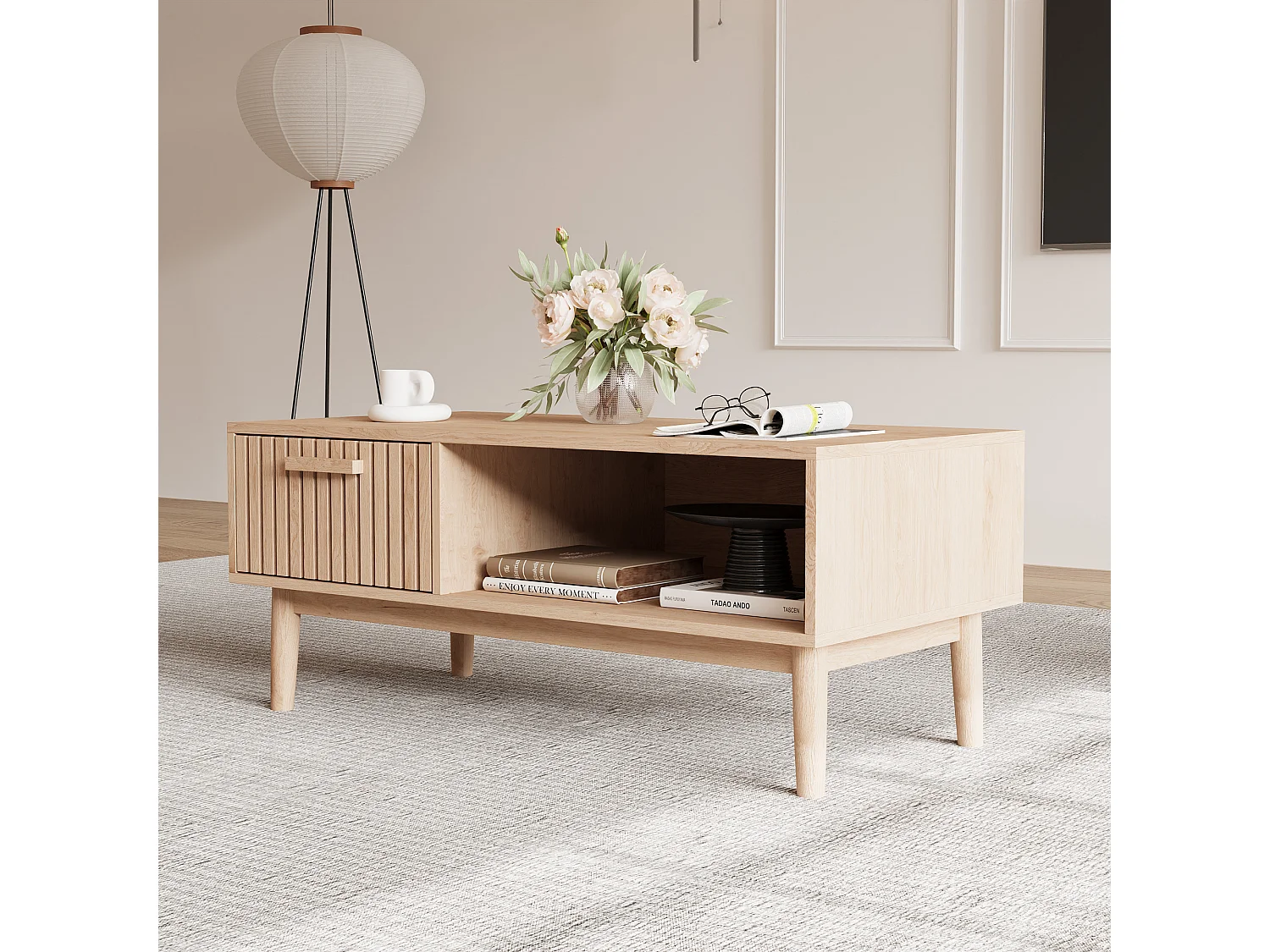 Meuble Télé Bas, Mobilier Contemporain, Meuble TV, 100 x 50 x 43 cm, bois