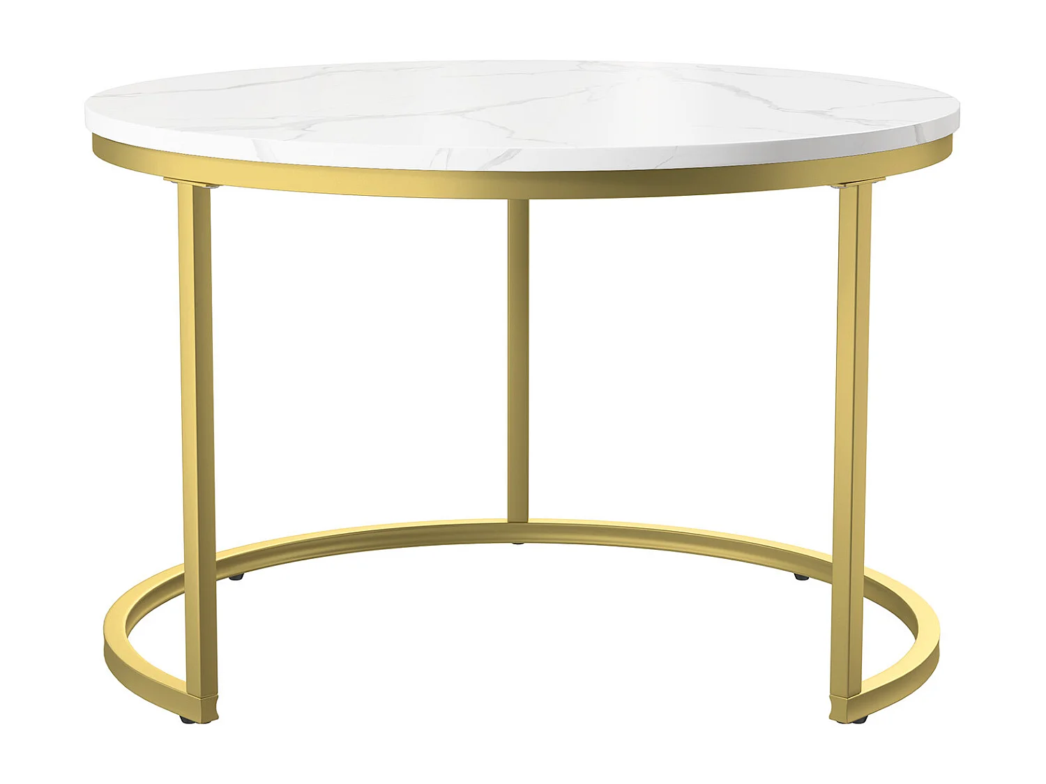 Set van 2 ronde, in elkaar passende salontafels met opbergruimte, metalen frame, 70/45 cm, goudkleurig