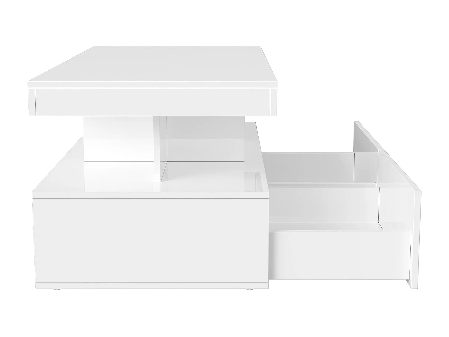 Salontafel met 2 lades, moderne salontafel met ledverlichting en open opbergruimte, wit