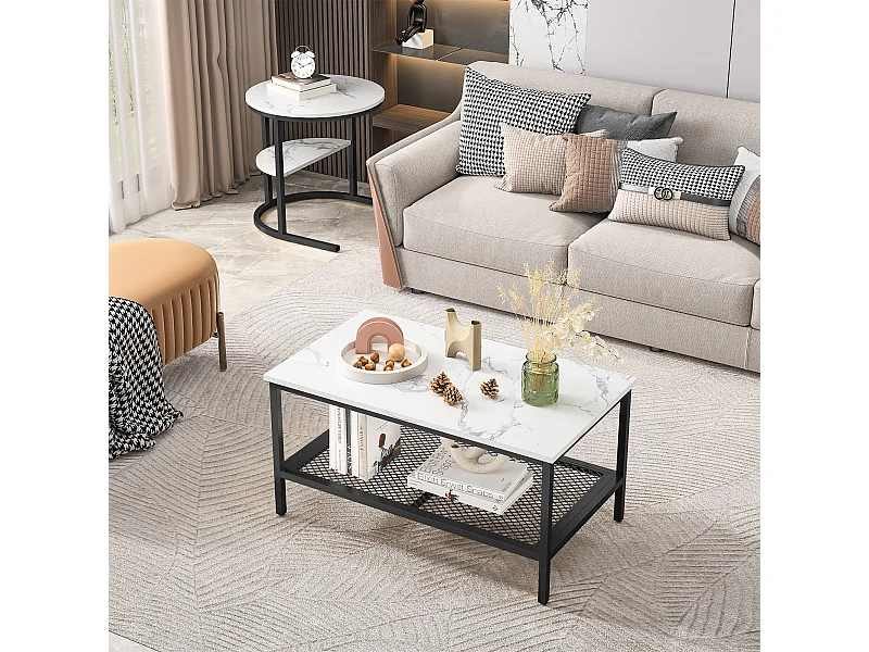 Set van 2 moderne, in elkaar passende salontafels, ronde bijzettafels voor bij de bank en slaapkamer, zwart