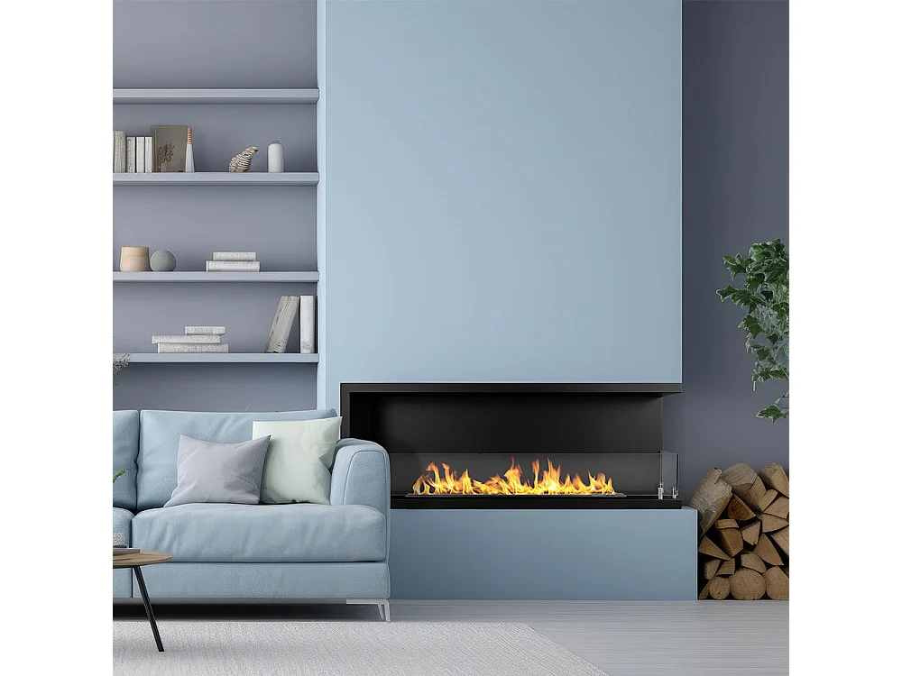 Cheminée d'angle intégrée au bioéthanol, bio-cheminée d'angle 120x45 SUTRI 120 DX