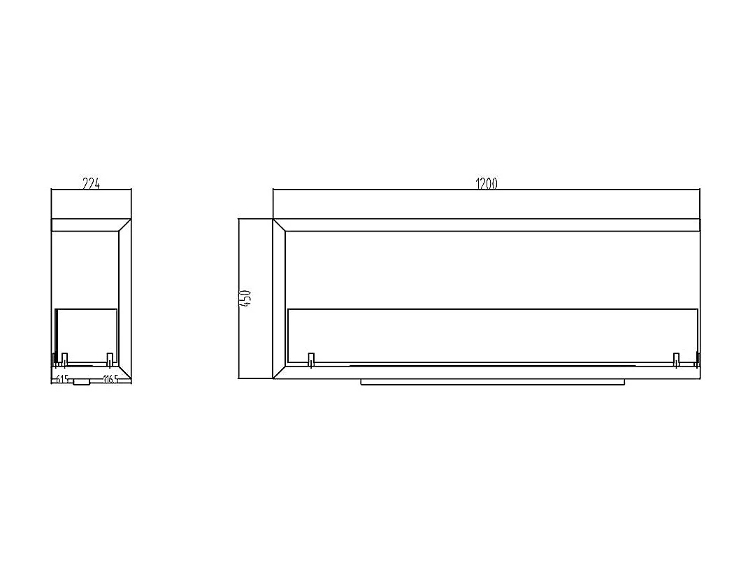 Cheminée d'angle intégrée au bioéthanol, bio-cheminée d'angle 120x45 SUTRI 120 DX