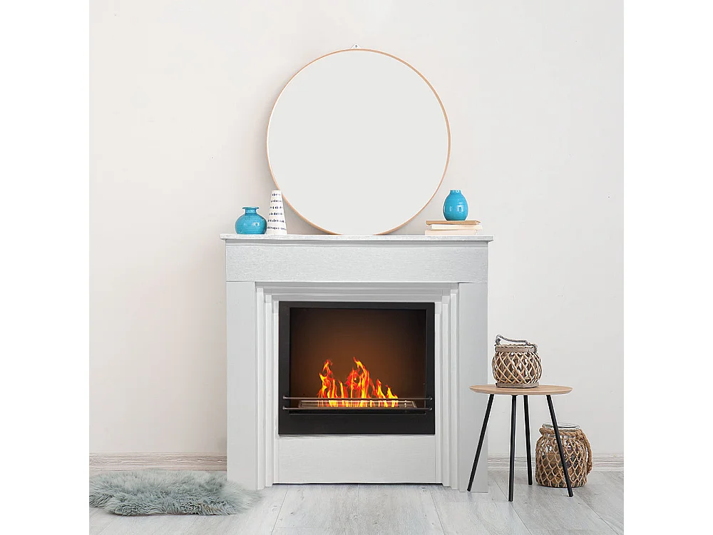 Biokominek stojący BELLINI z białego drewna, wyprodukowany we Włoszech, dł. 96 x gł. 35 x wys. 96 cm