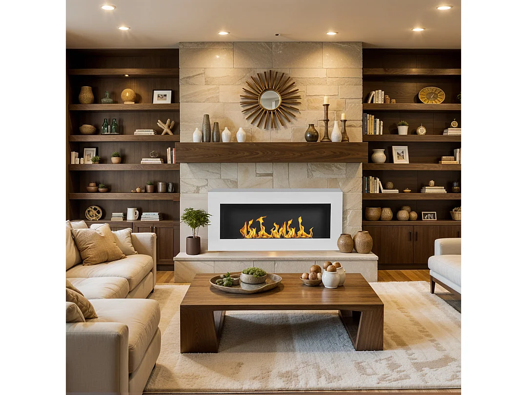 Camino a bioetanolo biocamino da parete Siena bianco L 90 x P 12 x H40