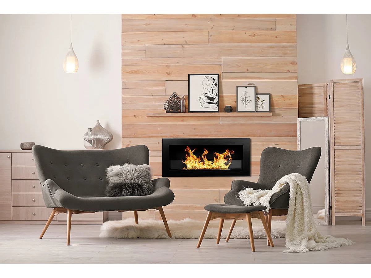 Kominek na bioetanol Livorno Black wiszący lub do zabudowy, dł. 90 x gł. 12 x wys. 40 z szybą