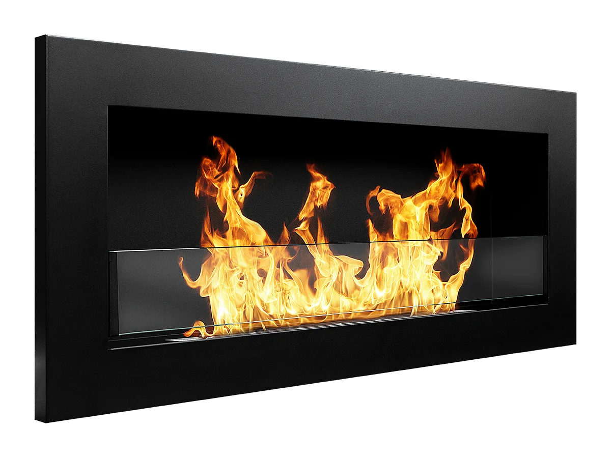 Cheminée à bioéthanol murale ou encastrable Livorno Black, L 90xP 12xH 40 cm avec vitre