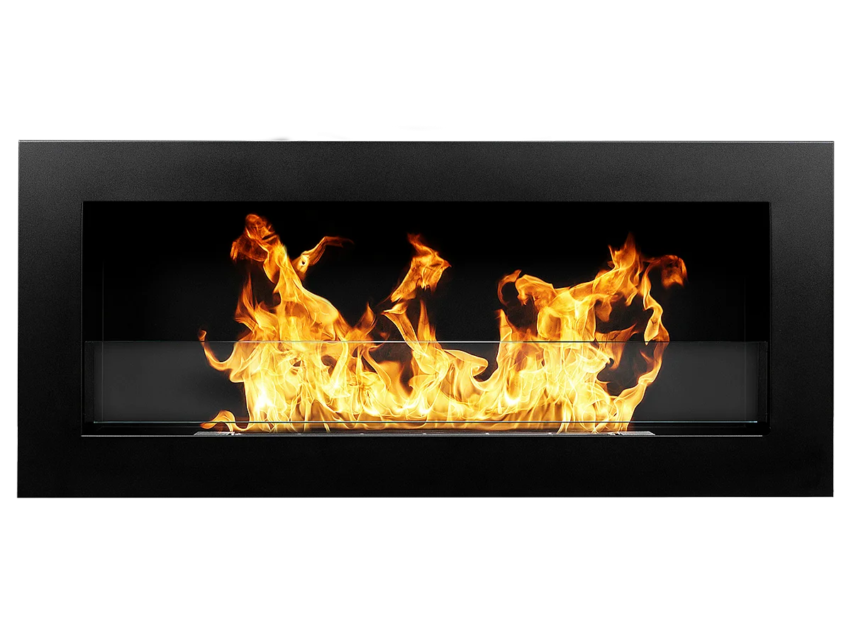 Cheminée à bioéthanol murale ou encastrable Livorno Black, L 90xP 12xH 40 cm avec vitre