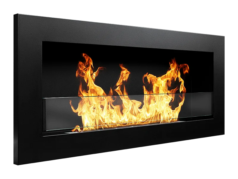 Cheminée à bioéthanol murale ou encastrable Livorno Black, L 90xP 12xH 40 cm avec vitre